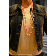 Halskette in Sautoir-Stil mit 2 Reihen in Rosatönen, Perlen und Steinen