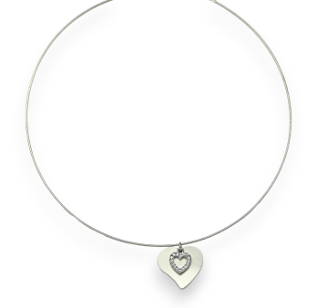 Silver double heart choker necklace