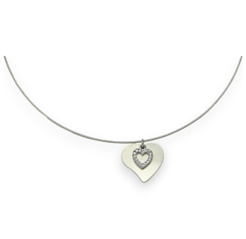 Silver double heart choker necklace