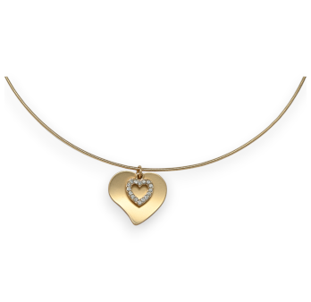 Fancy gold double heart choker necklace