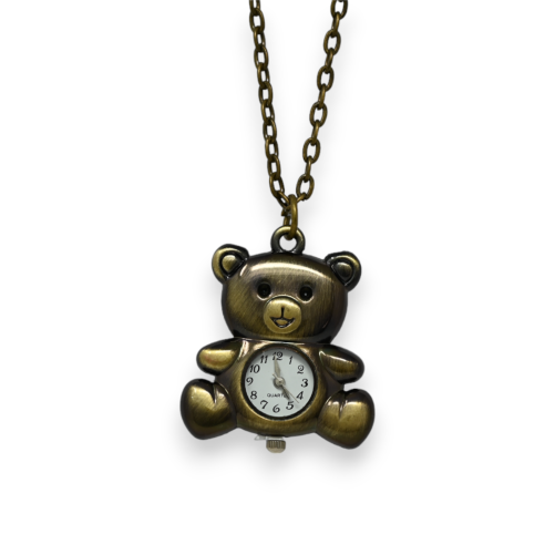 Collana di metallo invecchiato finto orsacchiotto con l'orologio