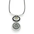 Fancy double medallion geometric necklace in black and grey