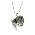 Silver plated fancy necklace with a heart shaped locket that opens