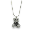Silver teddy bear rhinestone heart gray fancy necklace
