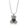 Collier fantaisie argenté nounours strass coeur gris