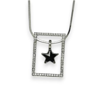Fancy silver long necklace in a black star geometric shape