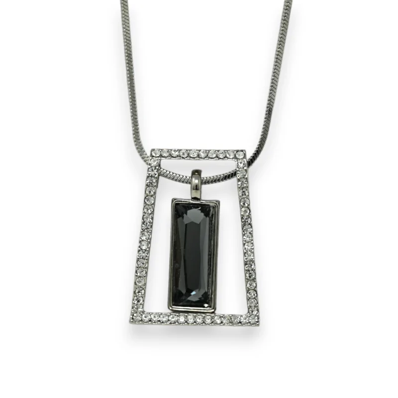 Collier fantaisie long argenté forme géométrie strass