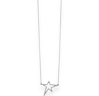Silver asymmetric star rhinestone long fancy necklace