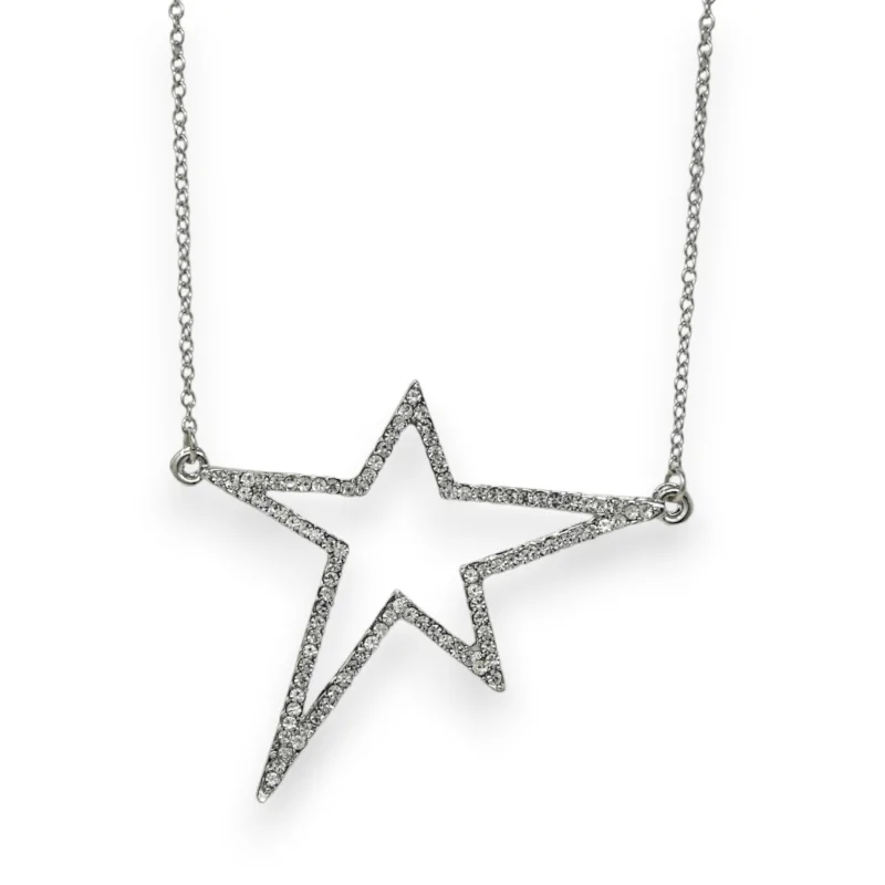 Silver asymmetric star rhinestone long fancy necklace