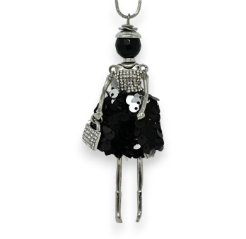 Silver Fancy Necklace Long Doll Dress Black