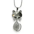 Fancy long cat necklace with white rhinestones and grey stone