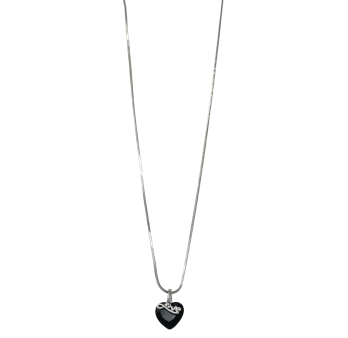 Silbernes Fantasie-Halsband mit erhabenem Herzen aus schwarzem Stein LOVE