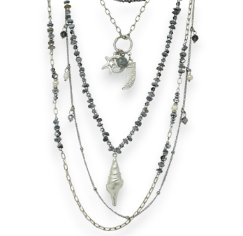 Silver-plated Fancy Necklace with 5 Rows of Shell Design