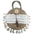 Bohemian Round Basket Bag with Lace and Pom Poms