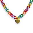 Collier fantaisie chaine plastique multicolore coeur doré