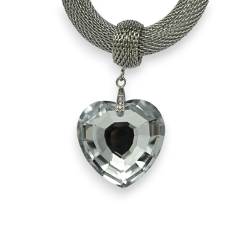 Silver fancy necklace with a large faceted shining heart