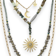 Gold plated fancy necklace with grey stones and sun charm