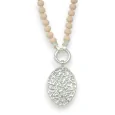 Collier fantaisie perles nude médaillon argenté brossé