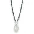 Fancy necklace with shiny grey pearls and brushed silver medallion