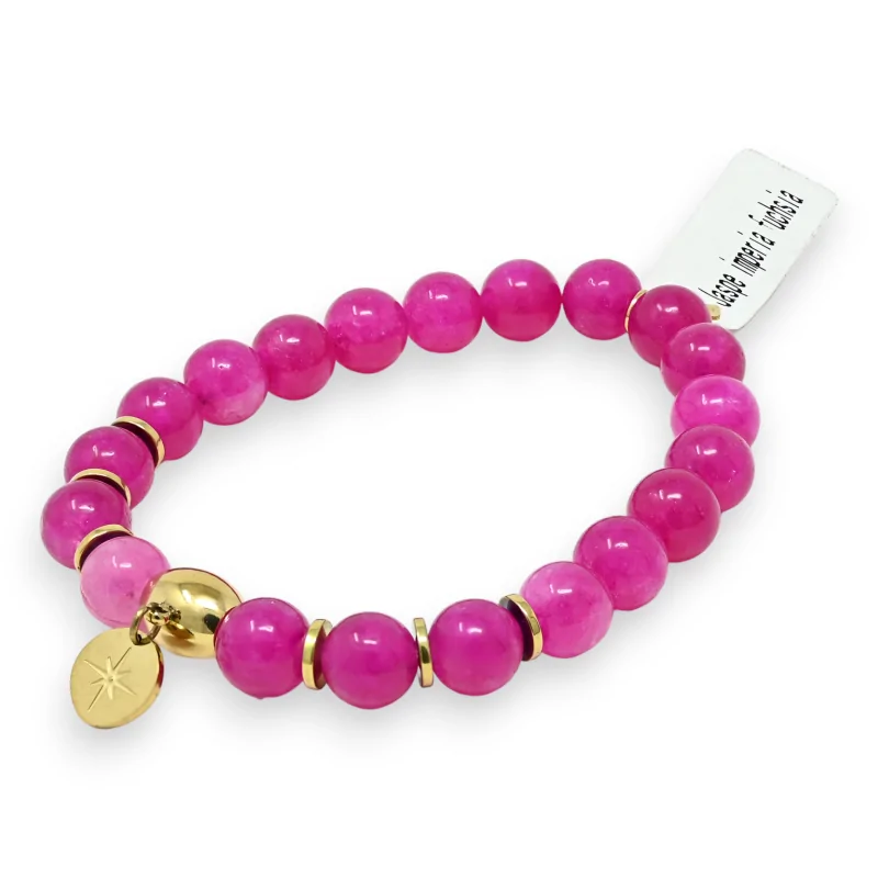 Pulsera Jaspe Imperia Fucsia con dijes de medallón de estrella