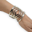 Silver cuff bracelet with diamond pattern