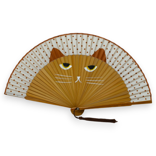 Brown polka dot wood fan cat