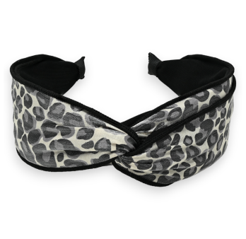 Wide grey black leopard headband
