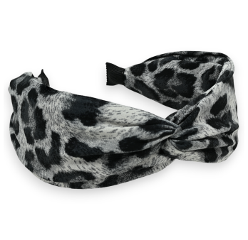 Wide gray and black leopard headband