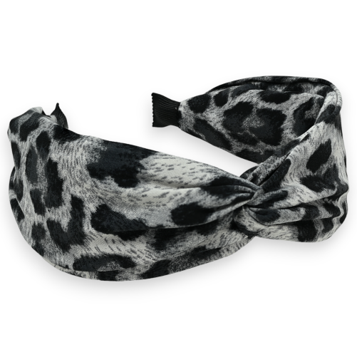 Fascia per capelli larga in stile leopardo grigio e nero