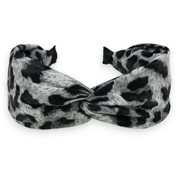 Wide grey and black leopard headband