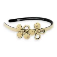 Haarreif aus beige Harz mit 2 kleinen Blumen mit Strass