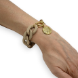 Armband in Taupe mit großer Harzkette und vergoldetem Medaillon