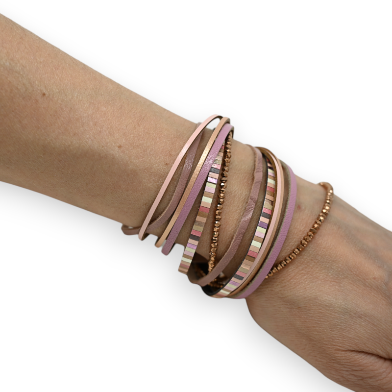 Double wrap bracelet in old rose shades