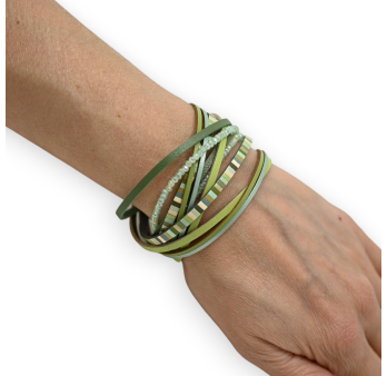 Bracelet double tours nuances de vert et perles
