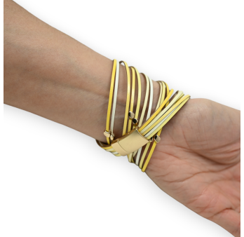 Double wrap bracelet in yellow faux leather
