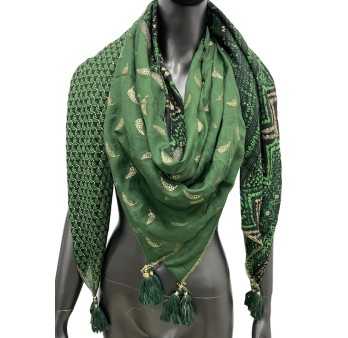Pañuelo patchwork de 4 caras en tonos verdes