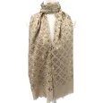 Thin beige scarf with golden flower prints