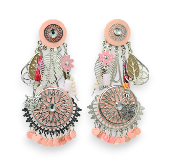Soft pink bohemian clip earrings