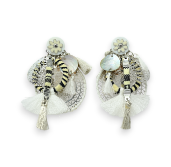 Clip-on dream catcher earrings in white and black