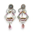 Pendientes clip de diamante redondeado plateado y rosa