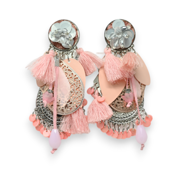 Pink oriental style clip-on earrings