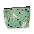 Coin purse with flower patterns and water green rabbits