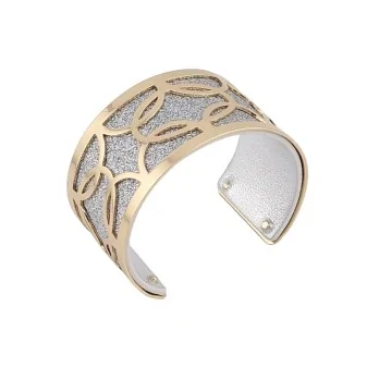 Silver and silver glitter faux leather cuff bracelet with a golden finish