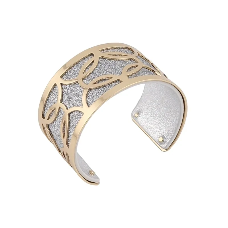 Silver and silver glitter faux leather cuff bracelet with a golden finish