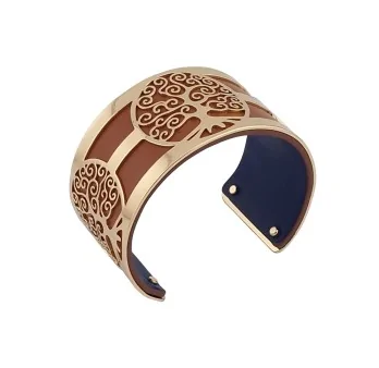 Armband Manschette Baum des Lebens vergoldet simili Leder Kamel und Marineblau