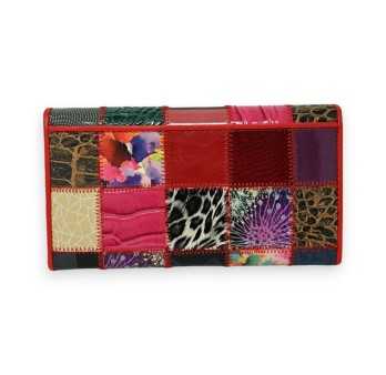 Portefeuille cuir patchwork finitions rouge