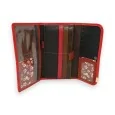 Portafoglio patchwork con finiture rosse