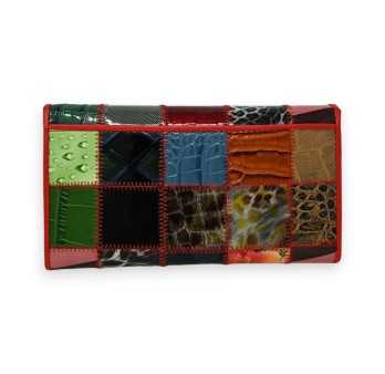Portefeuille cuir patchwork finitions rouge