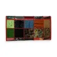 Portafoglio in pelle patchwork con finiture rosse