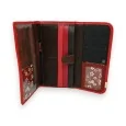 Patchwork leather wallet with red finishes